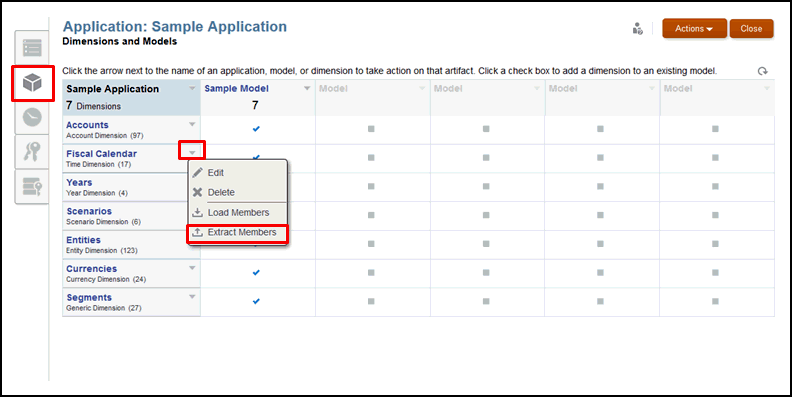 Wählen Sie die Dimension aus, und wählen Sie aus der Dropdown-Liste die Option "Elemente extrahieren".