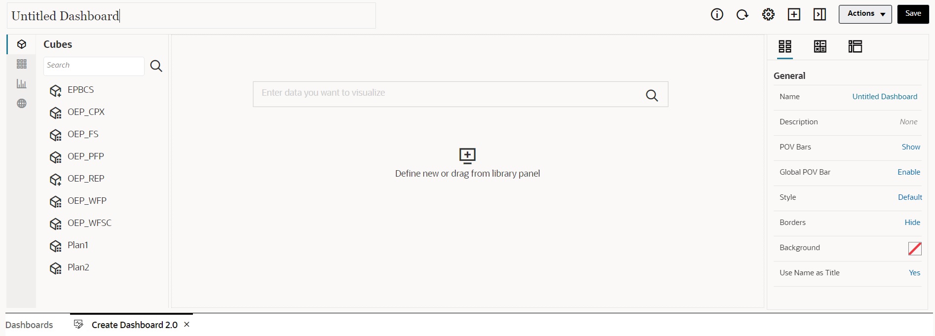 Seite im Dashboard-2.0-Designer mit einer leeren Leinwand Seite im Dashboard-2.0-Designer mit einer leeren Leinwand