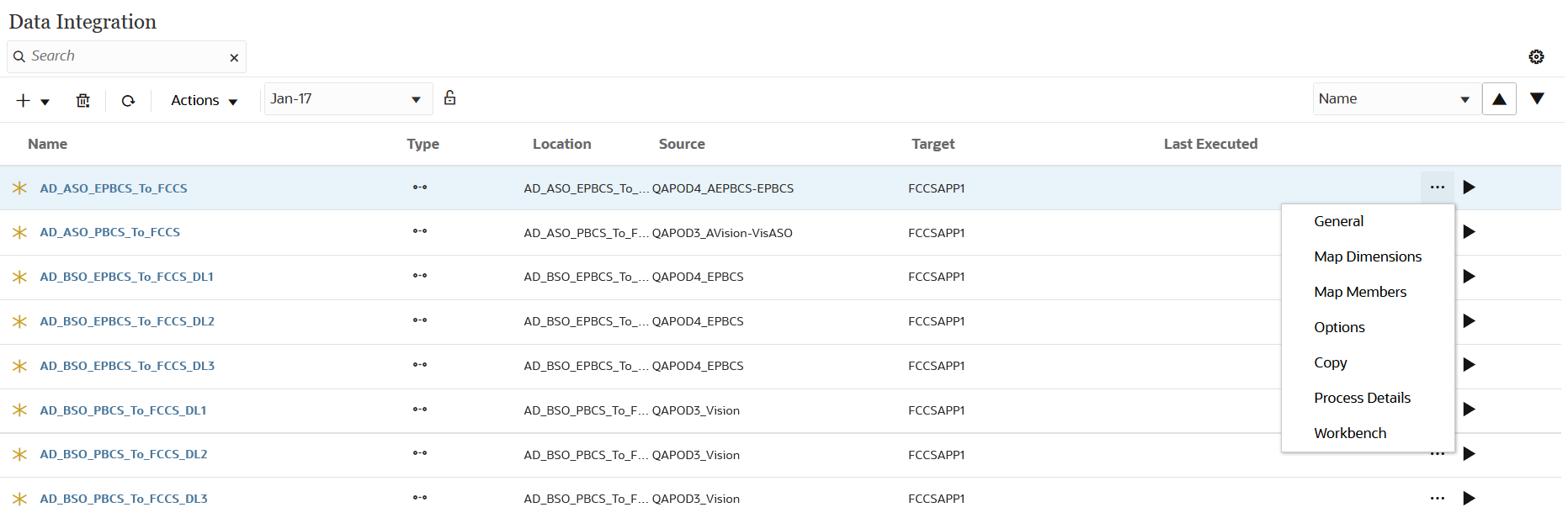 Das Bild zeigt die Dropdown-Liste "Aktionen".