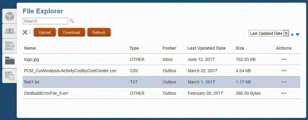 Die Registerkarte "Dateiexplorer" mit den Elementen "Inbox" und "Outbox".