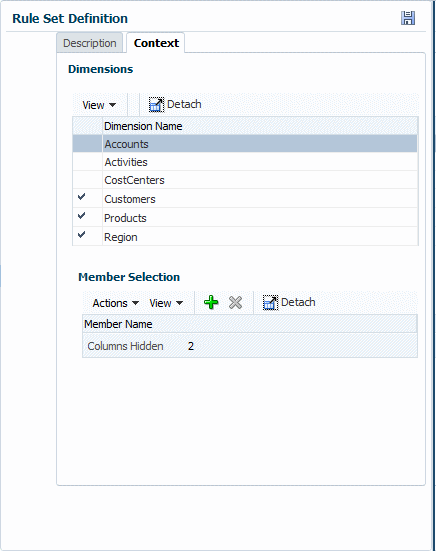 Wählen Sie Dimensionen und Elemente als Standardwerte für Regelsets aus, wie in den folgenden Schritten beschrieben. Wählen Sie Dimensionen und Elemente als Standardwerte für Regelsets aus, wie in den folgenden Schritten beschrieben.