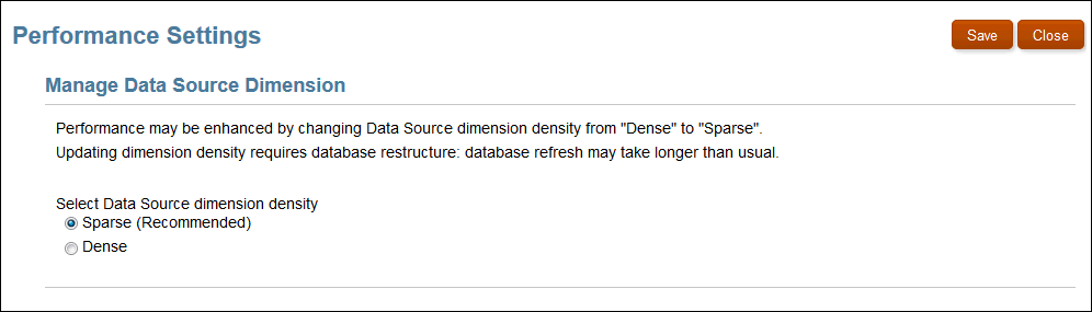 Performanceeinstellungen für die Data Source-Dimension