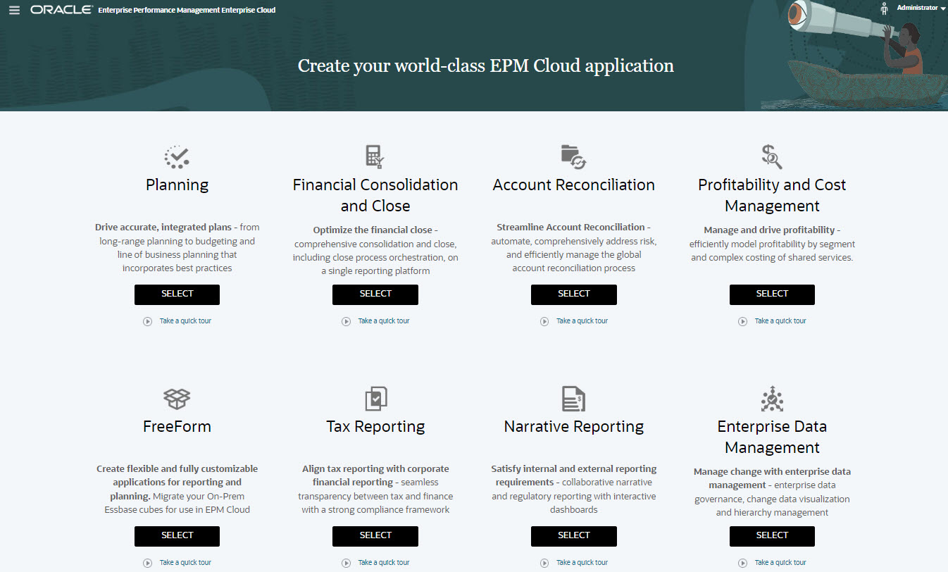 Página de llegada de EPM Cloud