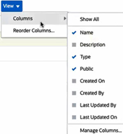 Visualización de columnas para filtros