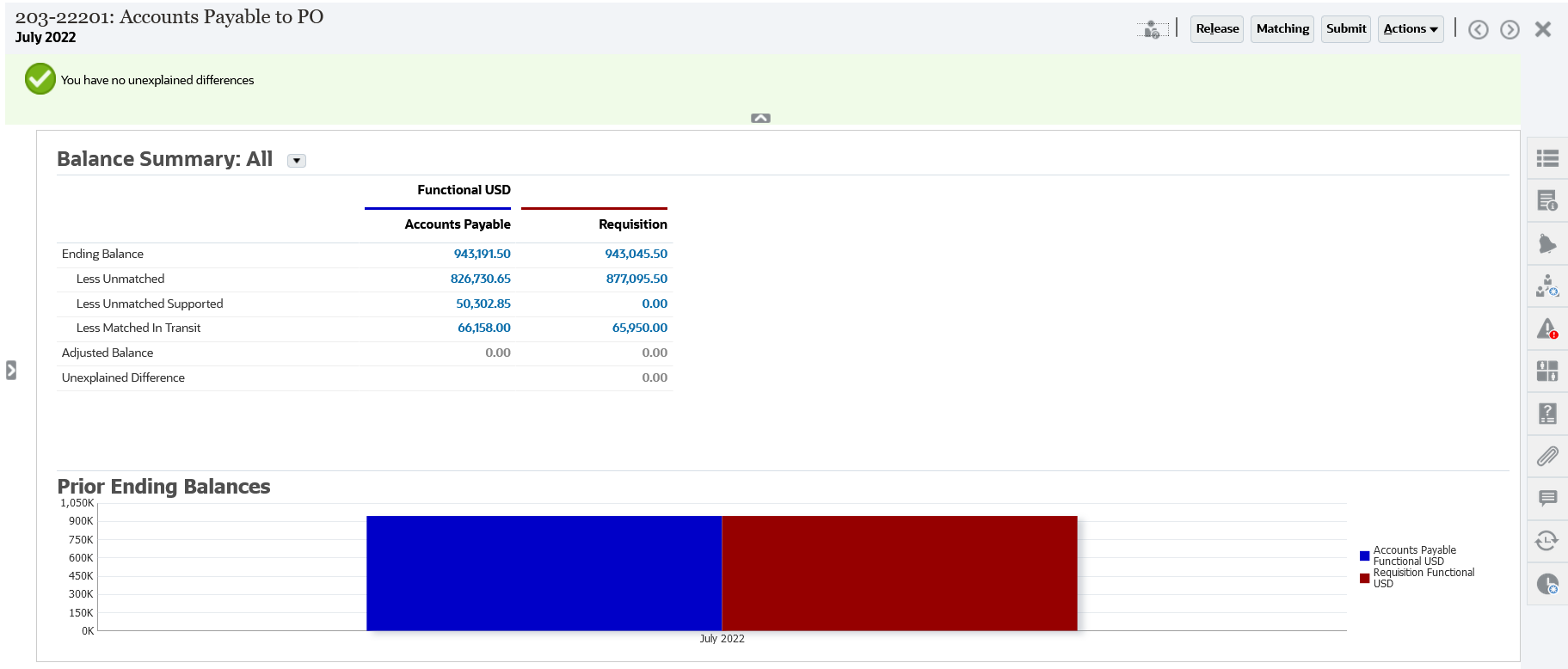 Integración de Transaction Matching con Reconciliation Compliance: vista desde Reconciliation Compliance