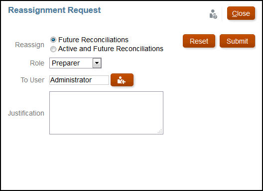 Cuadro de diálogo Solicitar reasignación