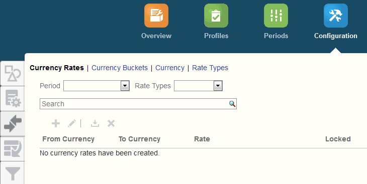 Cuadro de diálogo con separador Monedas de configuración de la aplicación