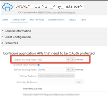 Valor de Tiempo de caducidad de token de acceso