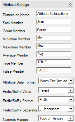 Imagen de la sección Valores de atributo en el separador Configuración del panel de diseñador.