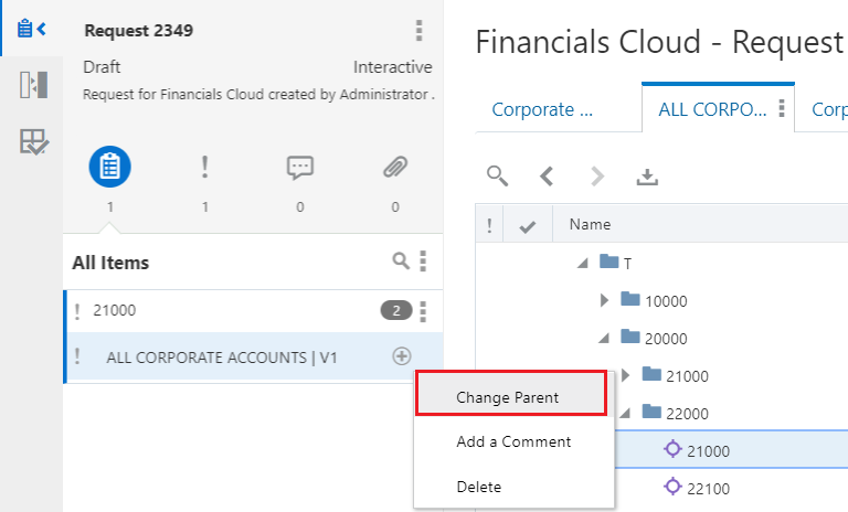elemento de menú Cambiar padre
