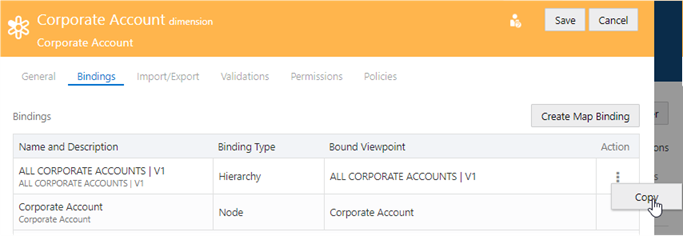 en la imagen se muestra la opción de menú Copiar para el enlace ALL CORPORATE ACCOUNTS | V1 en la imagen se muestra la opción de menú Copiar para el enlace ALL CORPORATE ACCOUNTS | V1