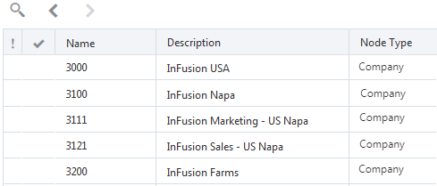 Captura de pantalla de los nodos de General Ledger Company en una lista