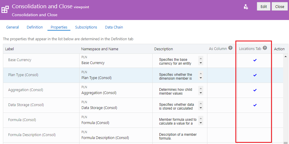 configuración de las propiedades del separador Ubicaciones
