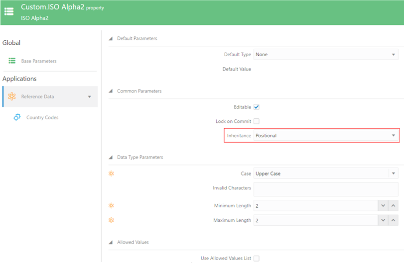 Configuración de la herencia en el inspector de propiedades