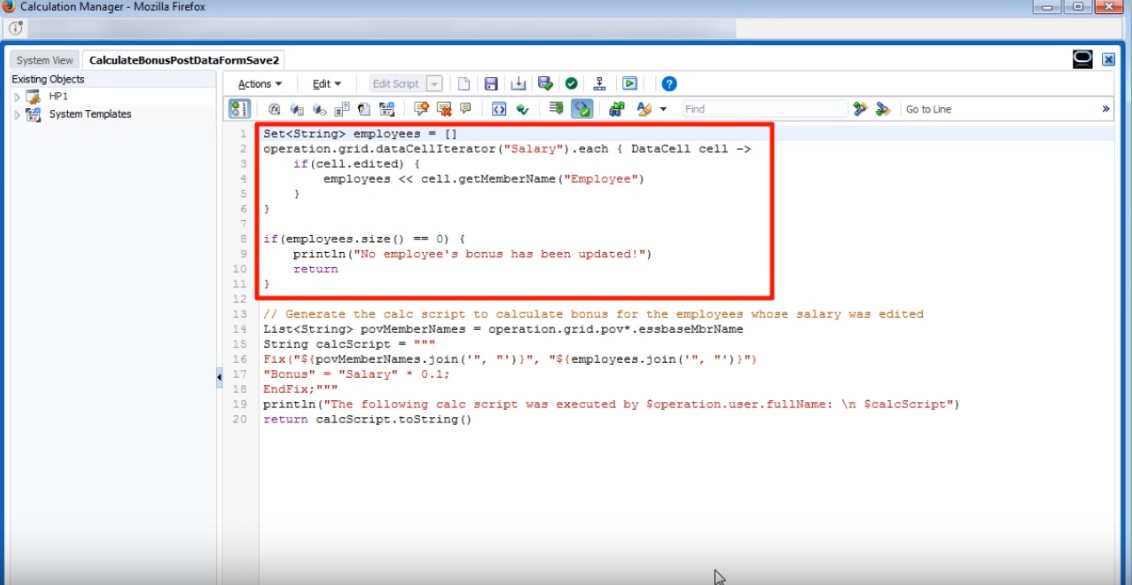 Regla de Groovy: script que muestra el método dataCellIterator