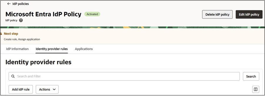 Agregar regla de IdP Agregar regla de IdP