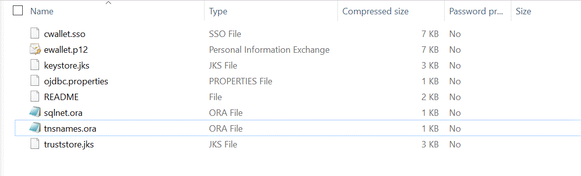 En la imagen se muestra la cartera de Oracle descomprimida.