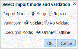 La imagen muestra la pantalla Seleccione el modo de importación y la validación