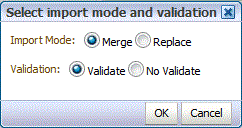 La imagen muestra el modo de importación Seleccionar y la pantalla de validación