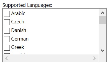 Opción Idiomas soportados con los idiomas disponibles