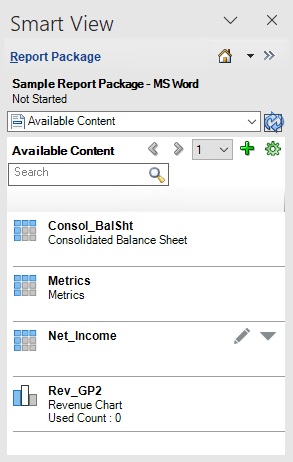 Nuevo contenido disponible, Net Income, agregado a la lista en el panel Contenido disponible