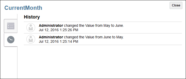 Ver el historial de cambios de la variable mediante la selección del separador Historial del centro de informes.