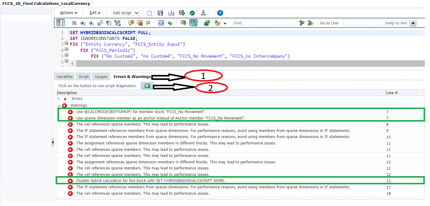 Validaciones de reglas en Calc Manager