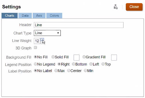 captura de pantalla que muestra el contador de grosor de línea en el separador Gráficos