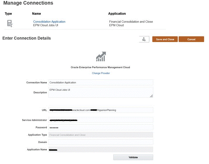 Creación de una conexión de EPM Cloud