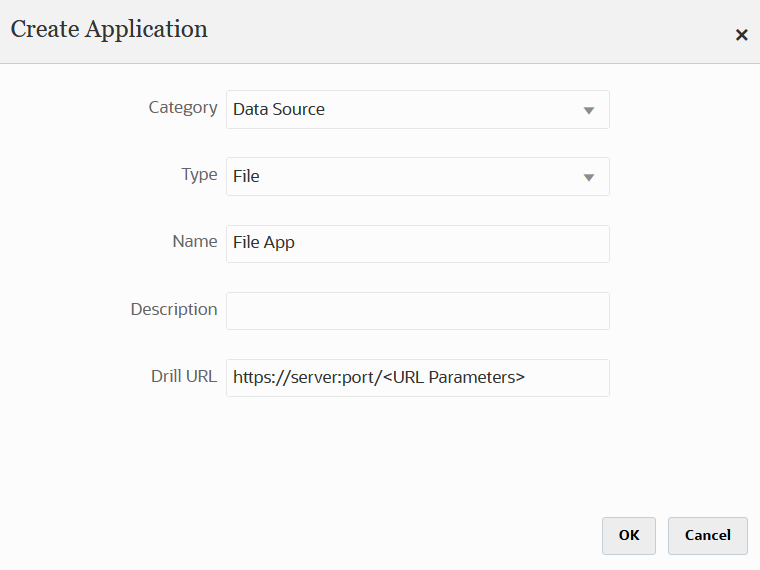En la imagen se muestra la página Crear aplicación para una aplicación de archivo.