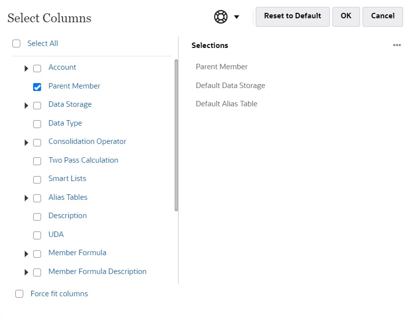 Imagen del cuadro de diálogo Seleccionar columnas