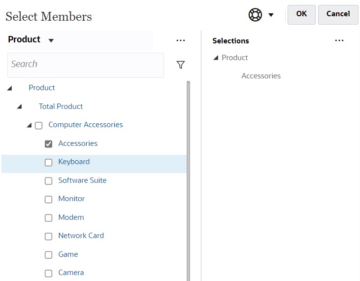 Captura de pantalla con el resultado de la búsqueda de selección de miembros en la jerarquía