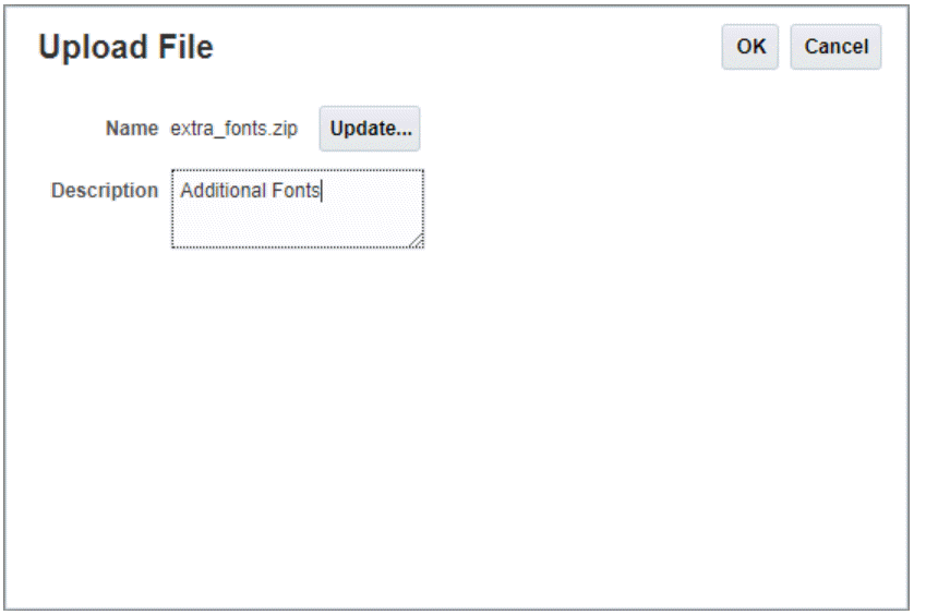 Cuadro de diálogo Cargar archivo con un ejemplo de un archivo de fuentes comprimido