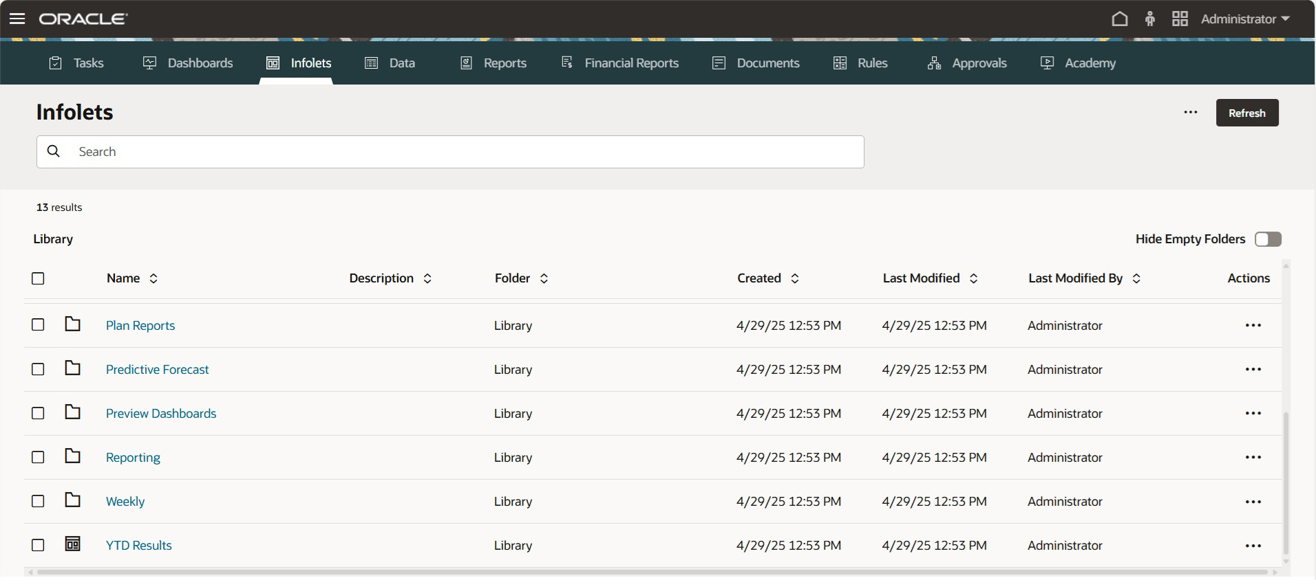 Imagen que muestra la p&aacute;gina Infolets en la interfaz estandarizada