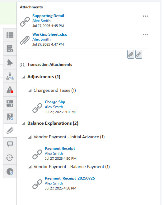 Pi&egrave;ces jointes de transaction d&eacute;velopp&eacute;es pour afficher la liste compl&egrave;te