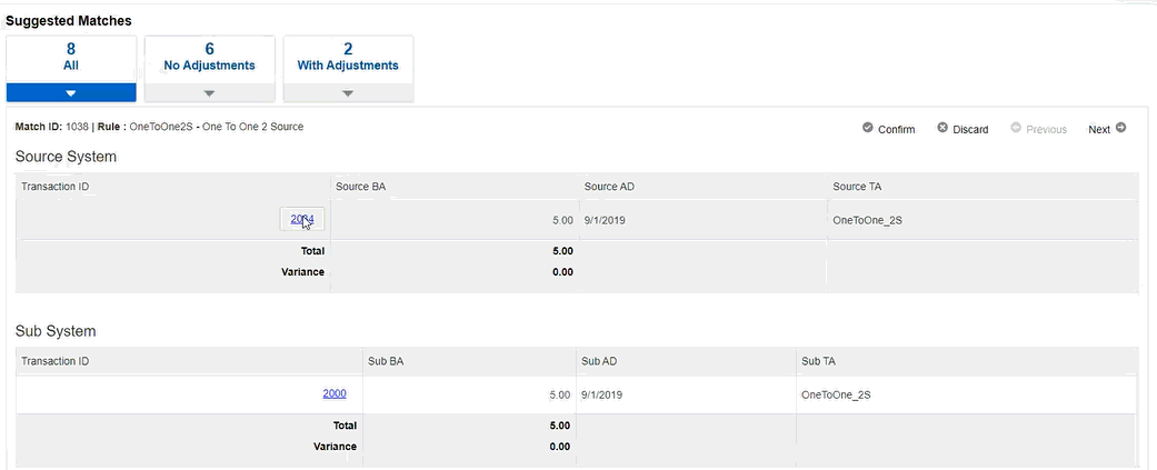 Ecran Correspondance suggérée