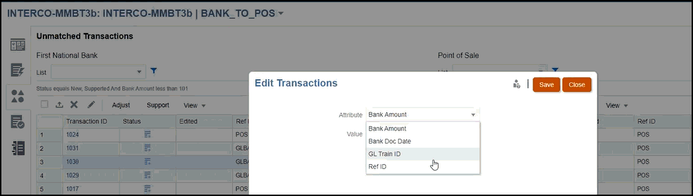 Boîte de dialogue Modifier des transactions