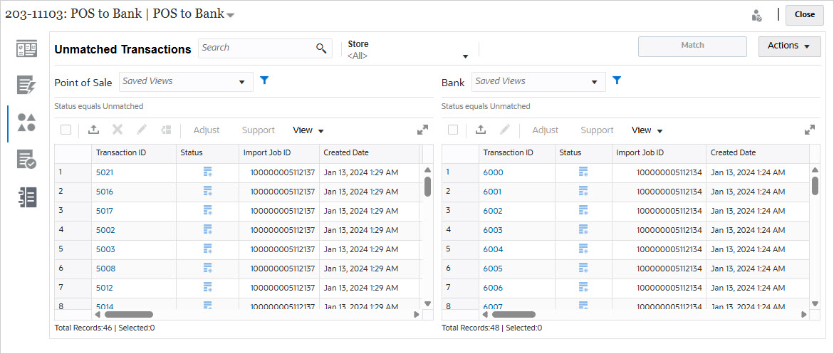 Transactions sans correspondance