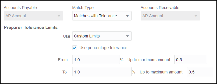 Paramètres de niveau de pourcentage de tolérance