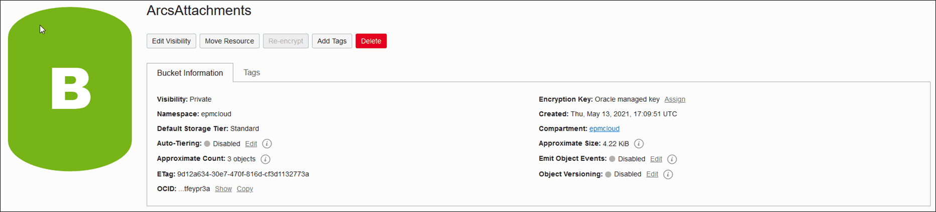 Configuration dans Object Storage