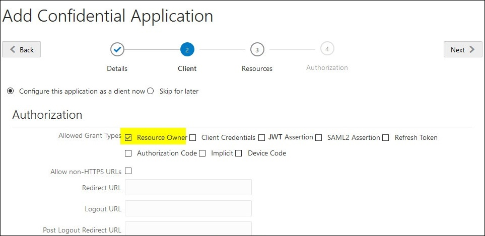 Inscription de l'application BIJDBC dans IDCS