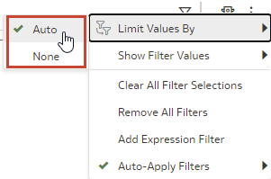 Options Automatique et Aucun du paramètre Limiter les valeurs par