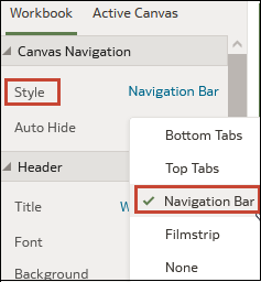 Option de style de navigation dans les canevas