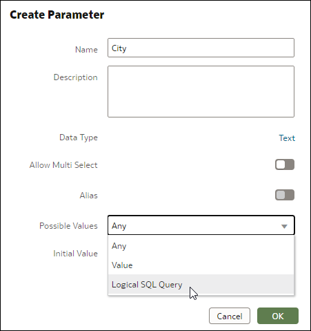 Option de valeur possible pour la requête SQL logique