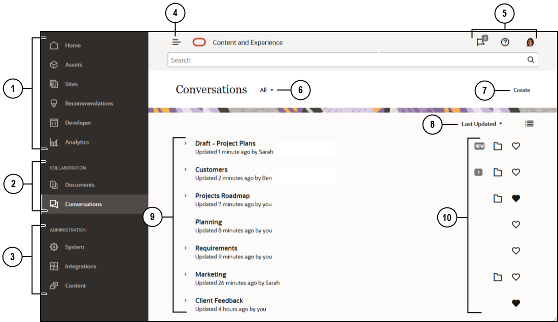 Page Conversations et légendes correspondant au texte qui suit