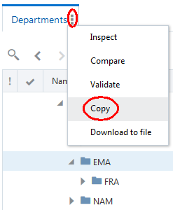Sélection de Copier dans le menu