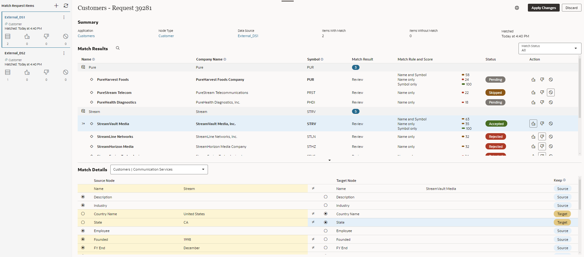 écran de résultat de correspondance avec les sections décrites ci-après écran de résultat de correspondance avec les sections décrites ci-après