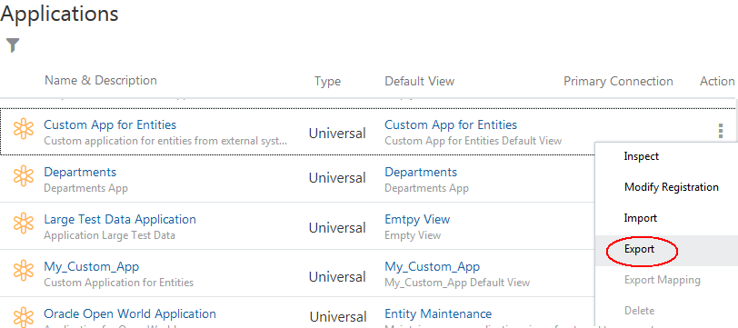 export à partir de l'application universelle