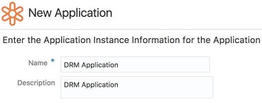 Ecran Nouvelle application dans lequel vous pouvez saisir un nom et une description. Ecran Nouvelle application dans lequel vous pouvez saisir un nom et une description.