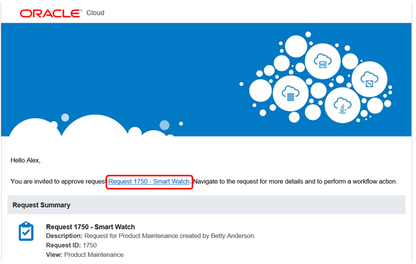 capture d'écran présentant une notification par courriel avec le lien vers la demande mis en surbrillance